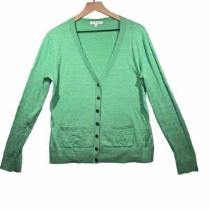 Cabi Button Down Cardigan Sweater Green 100% Cotton Womens Size L